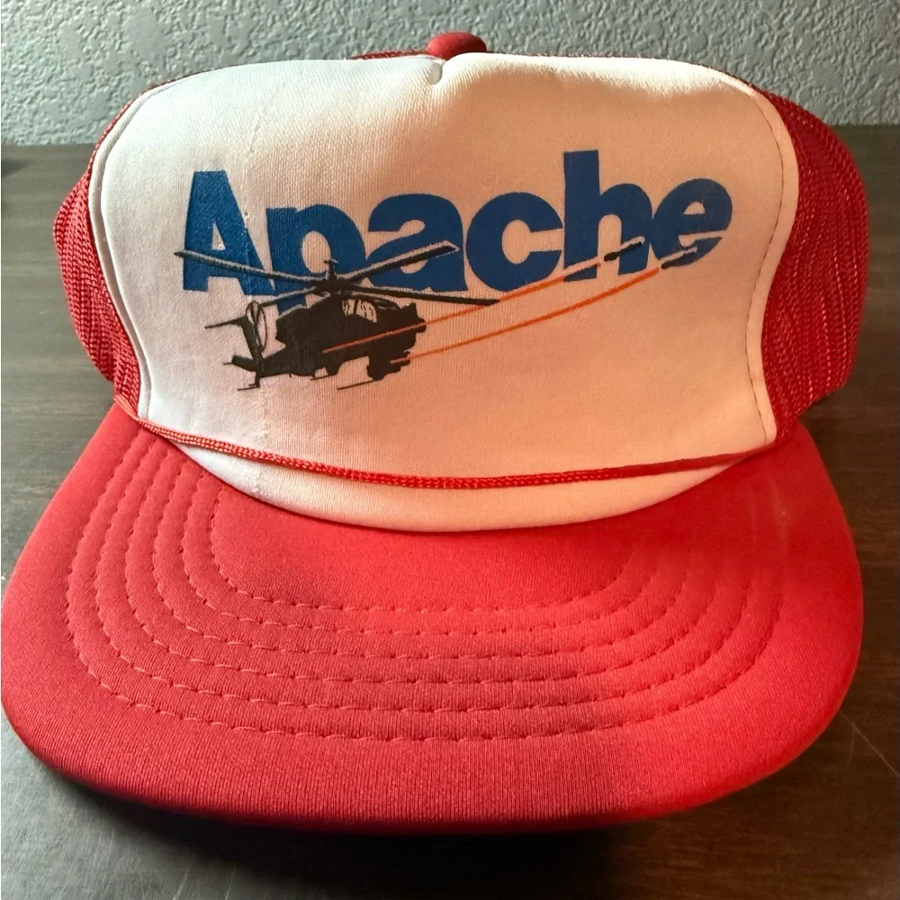 Vintage Apache Helicopter Military USA Snapback Trucker Hat 80's - Picture 1 of 4